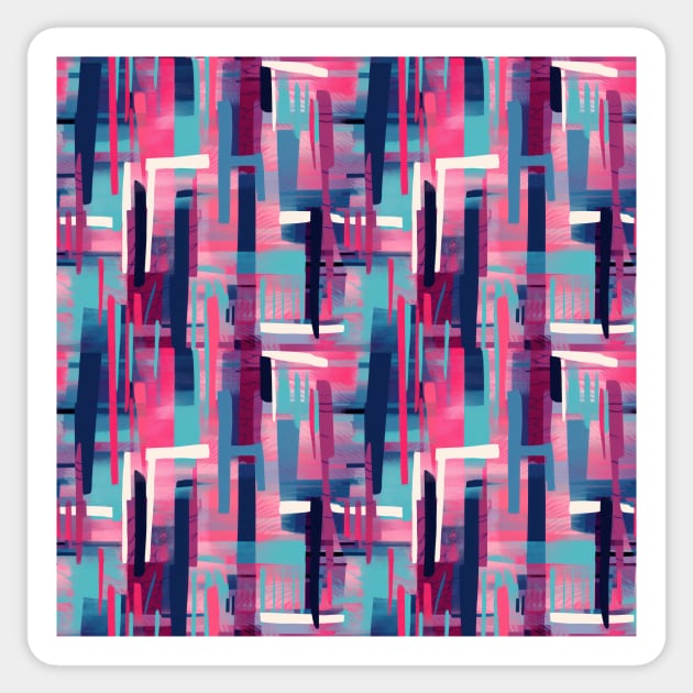 Cubist Harmony: Modern Geometric Dance in Pink, Blue, and Violet Sticker by star trek fanart and more